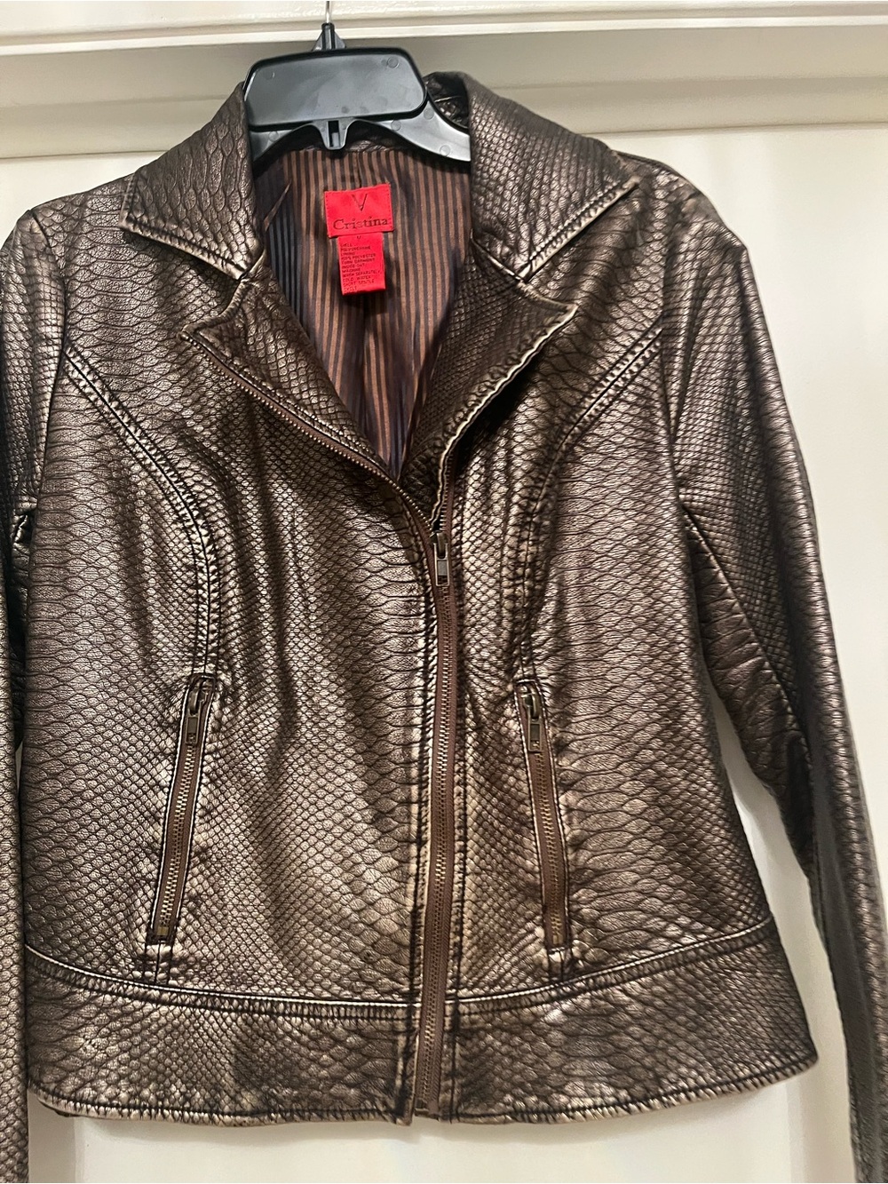 Christina Metallic Bronze Textured Zip Jacket